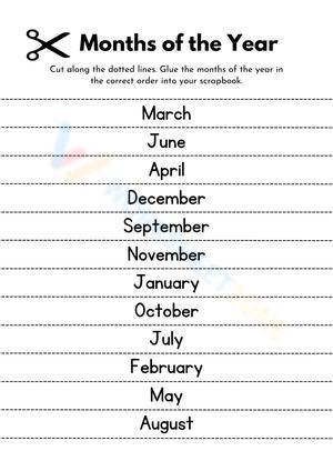 Black and White Simple Months of the Year Worksheet