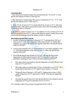 specific heat worksheet answers 1