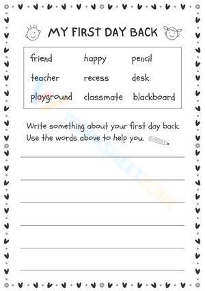 Black and White First Day Back Back to School Writing Activity