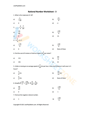 Rational number worksheet grade 7 3