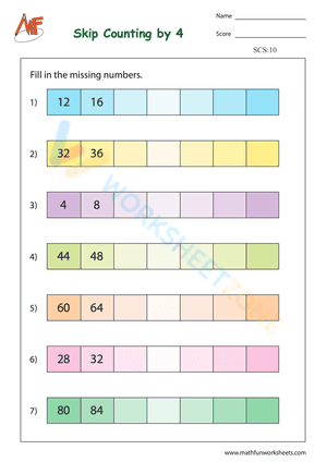 Skip counting by 4 worksheets 1