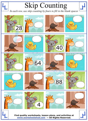 Skip counting by 4 worksheets 7