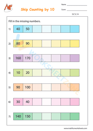 Skip counting by 10 worksheets 2