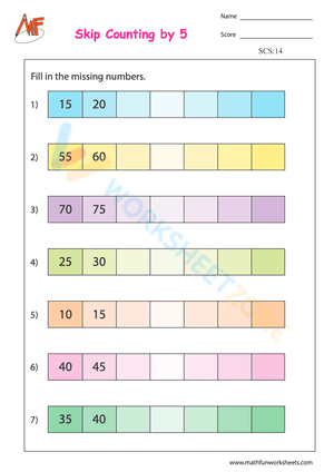 Skip counting by 5 worksheet 2