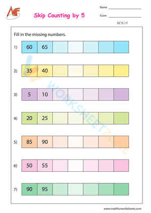 Skip counting by 5 worksheet 3