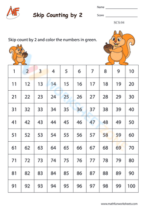 Skip counting by 2 worksheet 4