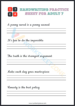Handwriting practice worksheet for adults - A penny save a penny earn
