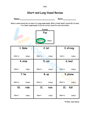 Short and Long Vowel Review