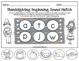 Thanksgiving Beginning Sound Match