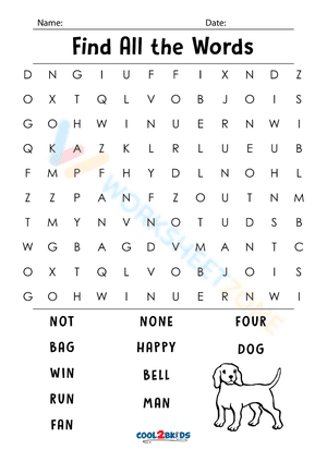 1st grade word search 6