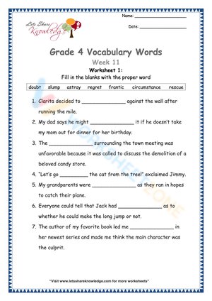 Grade 4 Vocabulary 1