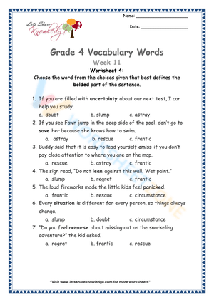 Grade 4 Vocabulary 4