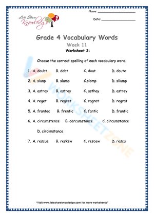 Grade 4 Vocabulary 3