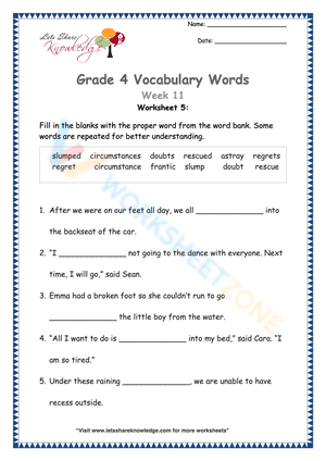 Grade 4 Vocabulary 5