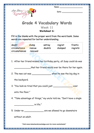 Grade 4 Vocabulary 6