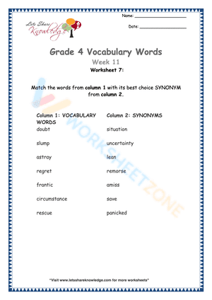 Grade 4 Vocabulary 7