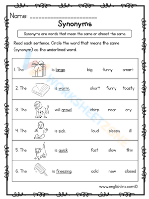 synonyms worksheet 3
