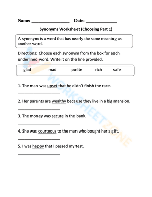 synonyms worksheet 5
