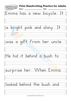 handwriting practice worksheet for adults - Emma's gift