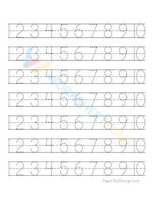 Numbers handwriting practice worksheet 1 to 10 multiple lines