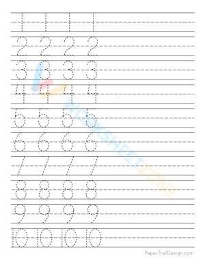 Numbers handwriting practice worksheet 1 to 10 with blank