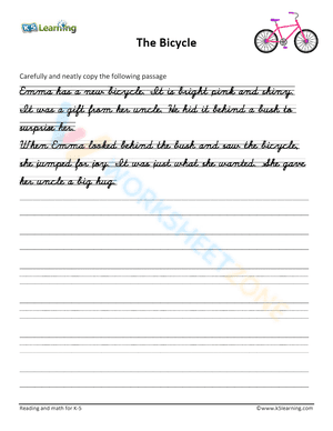 Paragraph handwriting practice worksheet - The Bicycle