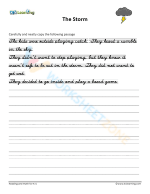 Paragraph handwriting practice worksheet - The Storm