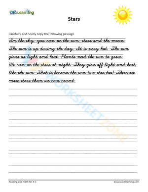 Paragraph handwriting practice worksheet - Stars