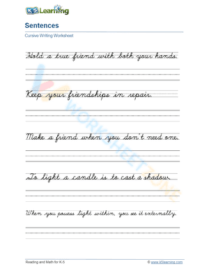 Sentence handwriting practice worksheet - Hold a true friend with both your hands