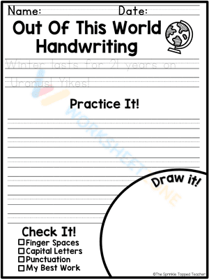 Practice worksheet to improve your handwriting - out of this world handwriting