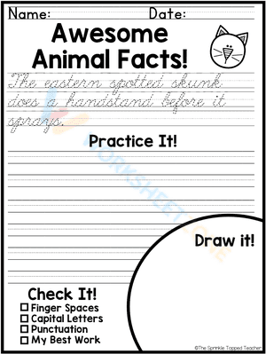 Practice worksheet to improve your handwriting - awesome animal facts