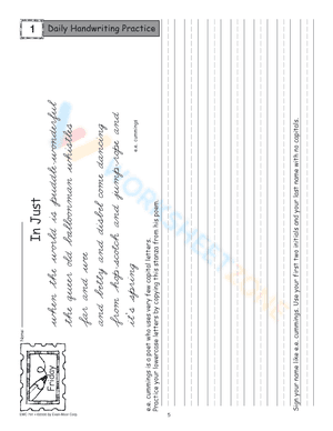 Daily handwriting practice worksheet - In Just