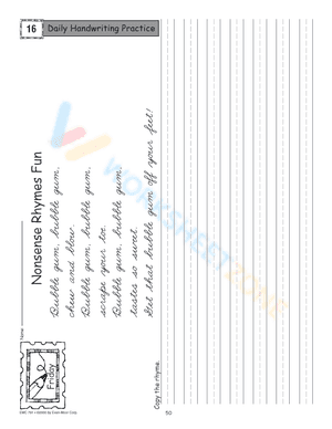Daily handwriting practice worksheet - Nonsense Rhymes Fun