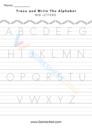 Alphabet handwriting practice worksheet upper case