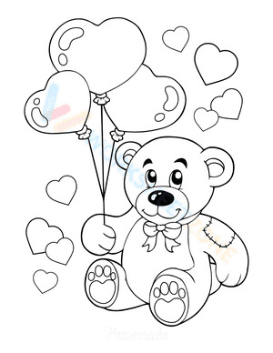Cute teddy holding heart balloons