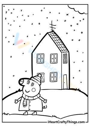 Peppa pig in front of her house