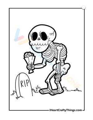 Skeleton holding flowers