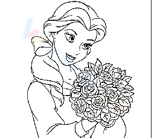 Belle holding a bouquet of flowers