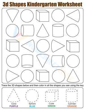 3D shapes kindergarten worksheet