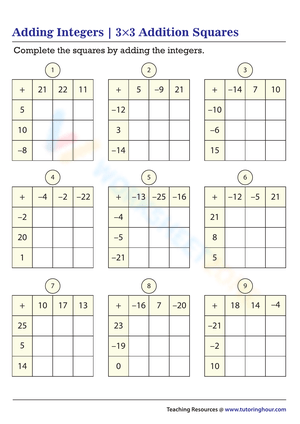 Adding Integers | 3x3 Addition Squares