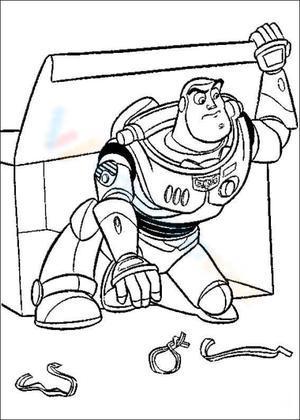 Buzz Lightyear hiding behind box