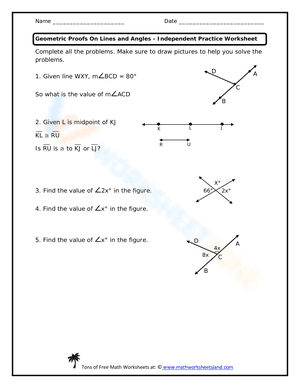 Geometric Proofs On Lines and Angles - Independent Practice Worksheet 