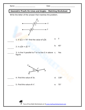 Geometric Proofs On Lines and Angles - Matching