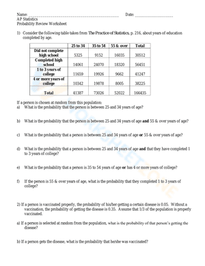 Probability Review Worksheet