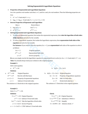 Solving Exponential & Logarithmic Equations