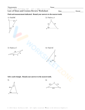 Law of Sines and Cosines Review Worksheet