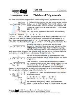 Division Of Polynomials