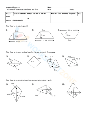 Area of Trapezoids, Rhombuses, and Kites 