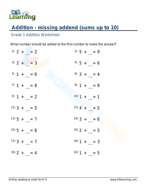 Addition - missing addend 2