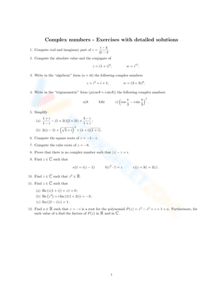 Complex numbers - Exercises with detailed solutions